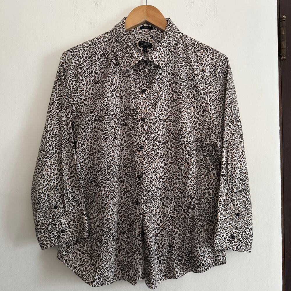 TALBOTS  Leopard Print Stretch Cotton Button Down Blouse Size 16